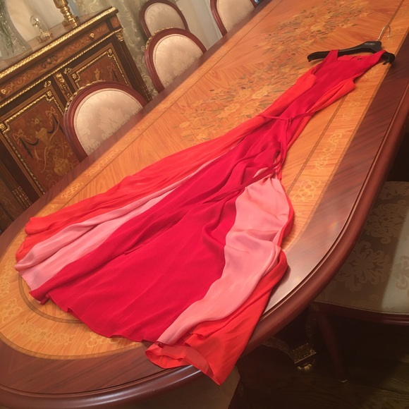 Banana Republic Color Block Orange Paneled long Maxi Dress sz.0 - Picture 3 of 8